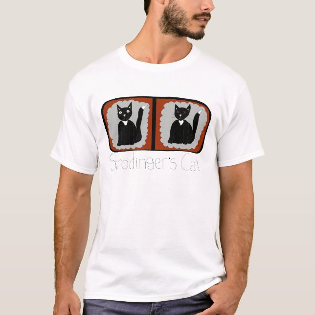 Shrodinger Katzen-Wissenschafts-Cartoon T-Shirt (Vorderseite)