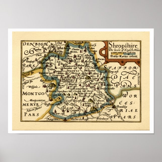 Shropshire Landkreis Map, England Poster (Vorne)