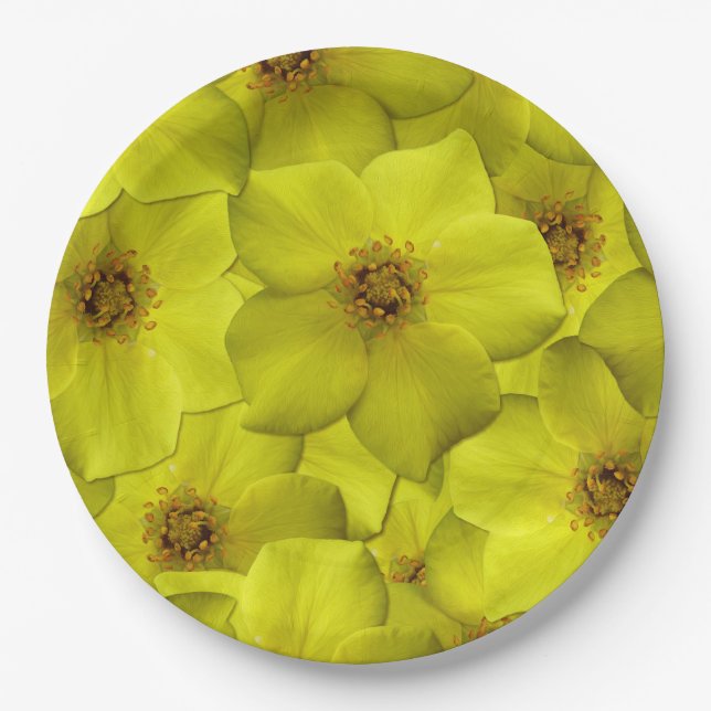 Shrubby Cinquefoil Nahtloses Muster Pappteller (Vorderseite)