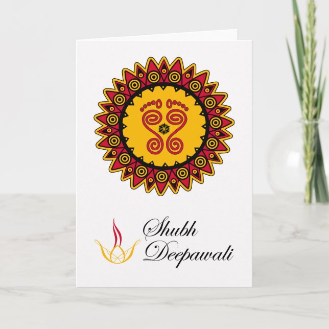 Shubh Deepawali, Diwali, Lakshmis Abdrücke Karte (Vorderseite)