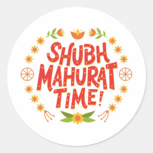 Shubh Mahurat desi indische Hochzeitsfeier Runder Aufkleber