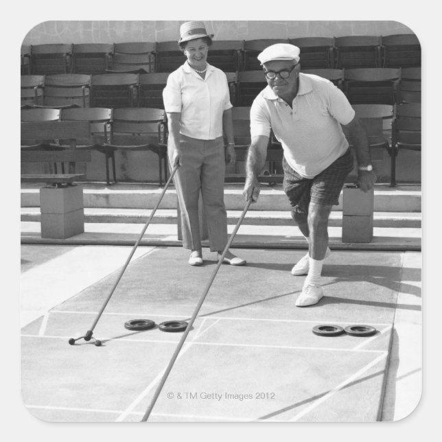 Shuffleboard Quadratischer Aufkleber (Vorderseite)