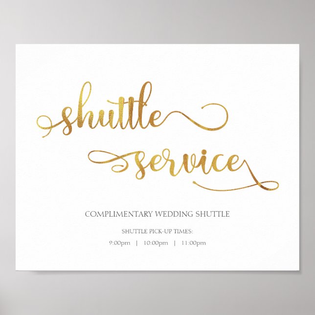 Shuttleservice Gold White Wedding Sign Poster (Vorne)