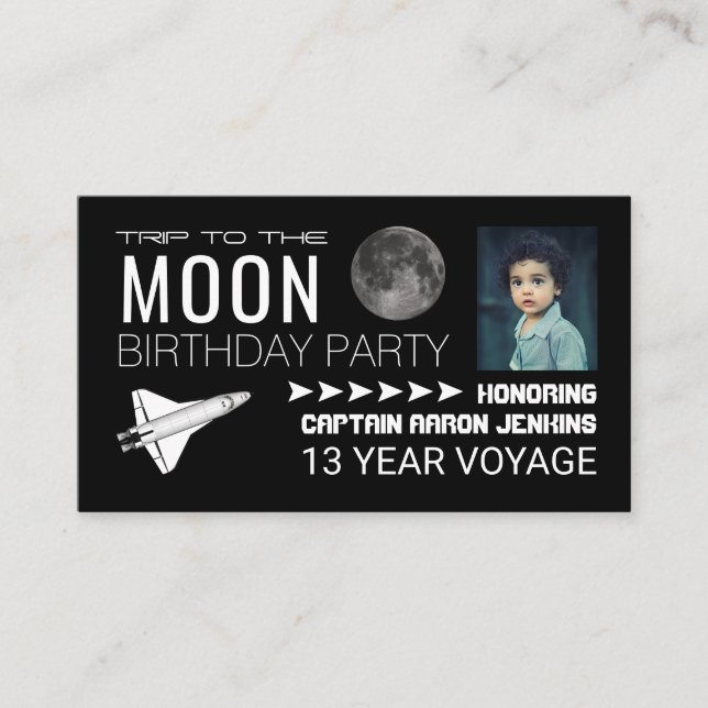 Shuttleservice zum Mond, Geburtstagsparty-Ticket Begleitkarte (Vorderseite)