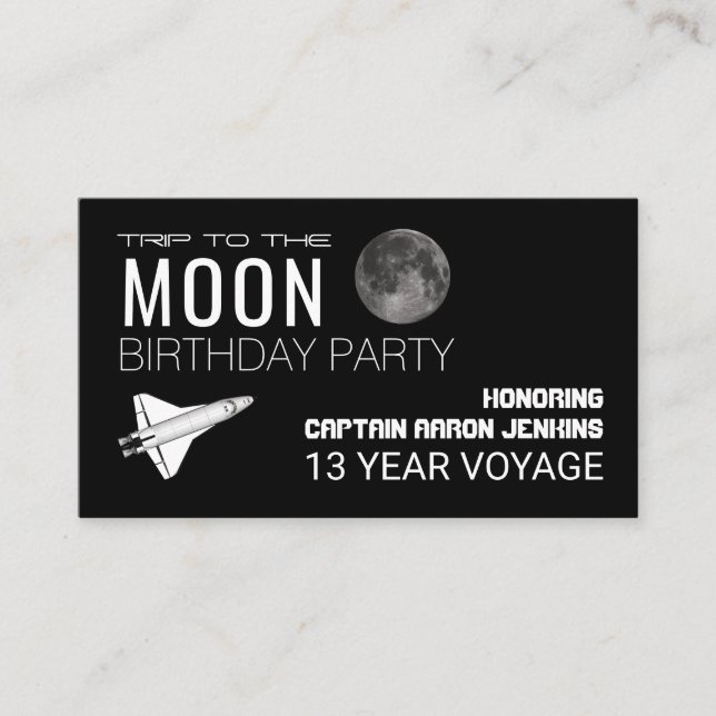 Shuttleservice zum Mond, Geburtstagsparty-Ticket Begleitkarte (Vorderseite)