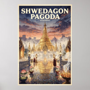 Shwedagon Pagoda Vintage Reise Poster