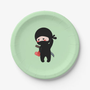 Shy Blushing Ninja Holding Origami Paper Heart Pappteller