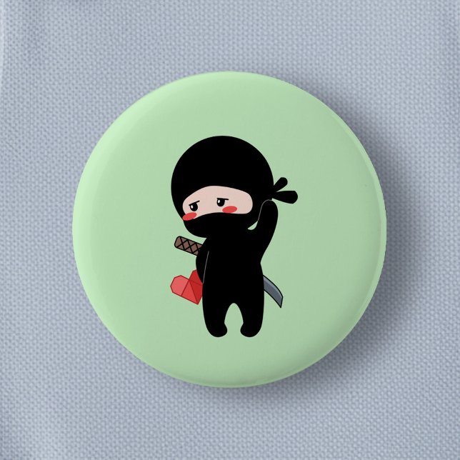 Shy Blushing Ninja Origami Paper Heart Green Button (Von Creator hochgeladen)