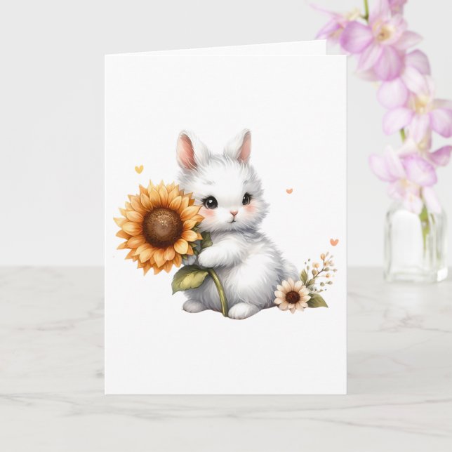 Shy Bunny mit Sonnenblume All-Occasion Gruß Karte (Orchidee)