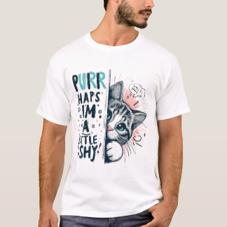 Shy Cat Peeking Illustration T-Shirt