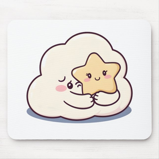 Shy Cloud umarmt einen Stern - Dreamy Niedlich Sky Mousepad (Vorne)