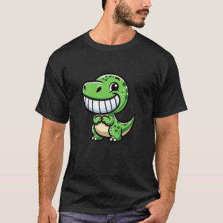 Shy Dino Cartoon Trex Showing Teeth Happy Friendly T-Shirt