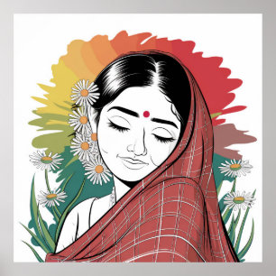 Shy Indian Woman Minimalistisch Art Poster