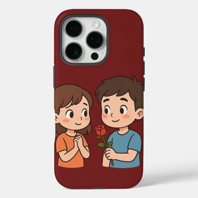 Shy Love Moment 💕 | Cute Cartoon iPhone 16 Pro Hülle (Rückseite)