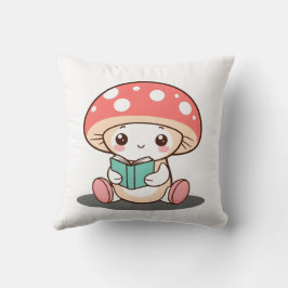 Shy Mushroom hält ein Buch Kissen