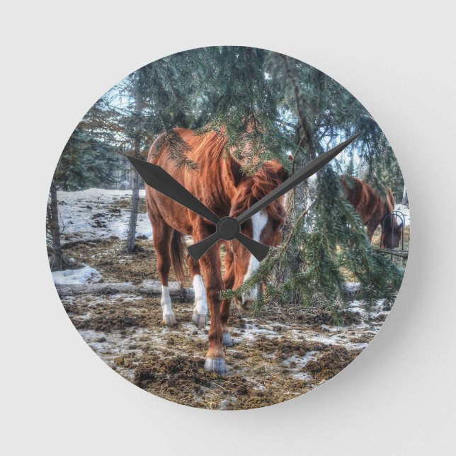 Shy Sorrel Mare und Branches Geschenk für Pferdefr Runde Wanduhr (Vorderseite)