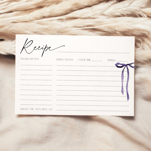 Shying the Knot Lila Bow Bridal Recipe Card Einladung (Von Creator hochgeladen)