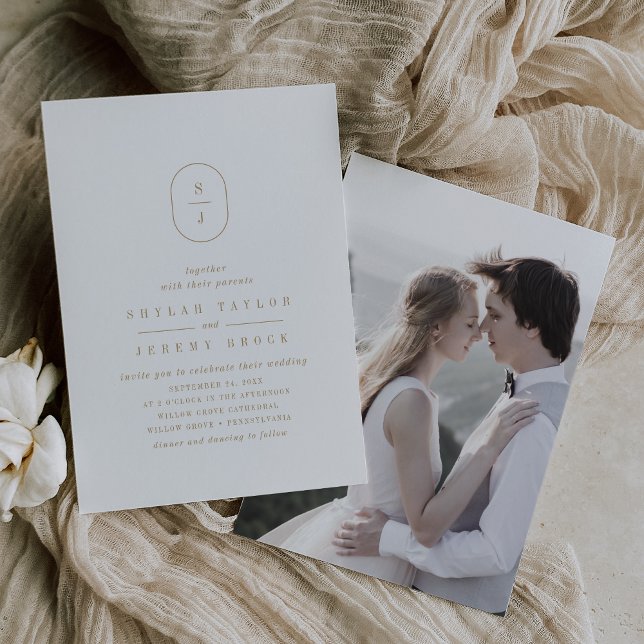 SHYLAH Minimal Gold Einfaches Modernes Foto Hochze Einladung (SHYLAH Minimal Gold Simple Modern Photo Wedding Invitation)