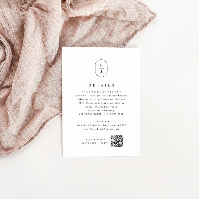 SHYLAH Monogram Einfache Schwarz-weiße Hochzeitdet Begleitkarte (SHYLAH Monogram Simple Black White Wedding Details Enclosure Card)