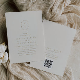 SHYLAH QR Code Gold Cream Monogram Vintage Wedding Einladung