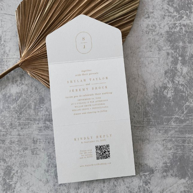 SHYLAH QR Code Traditionelle Gold Minimal Hochzeit All In One Einladung (SHYLAH QR Code Traditional Gold Minimal Wedding All In One Invitation)