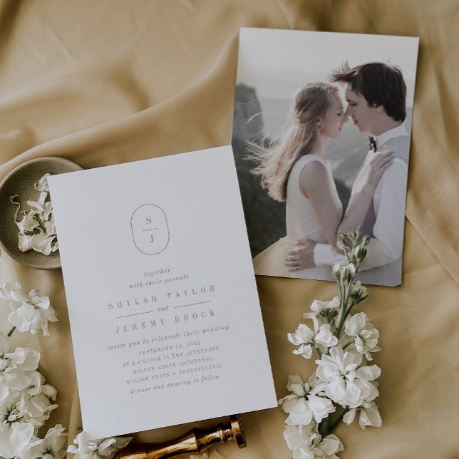 SHYLAH Simple Dusty Rose Lila Foto Hochzeit Einladung (SHYLAH Simple Dusty Rose Purple Photo Wedding Invitation)