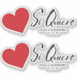 Sí Quiero Español Corazón Rojo Nombres para Boda Aufkleber
