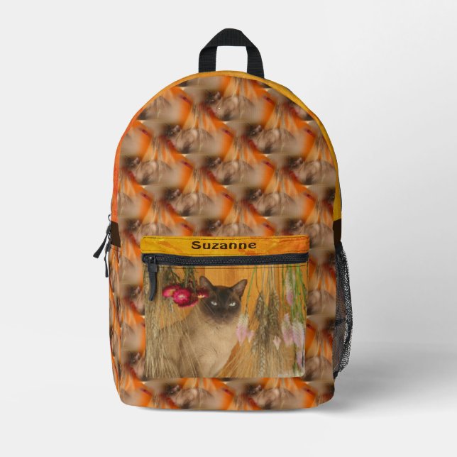 Siam Cat Animal Muster Personalisiert Bedruckter Rucksack (Vorderseite)