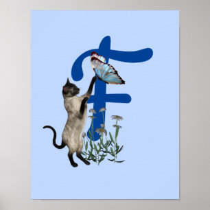 Siam Cat Butterfly Monogram Initial F Poster