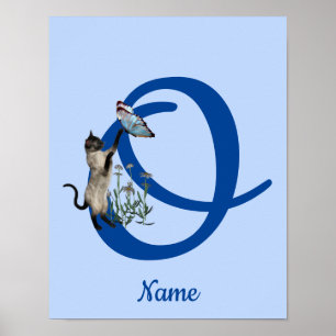 Siam Cat Butterfly Monogram Initial O Name Poster