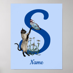 Siam Cat Butterfly Monogram, initial s your name Poster