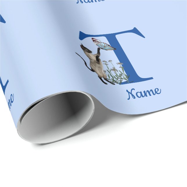 Siam Cat Butterfly Monogram, initial to your name Geschenkpapier (Rolleneckpunkt)