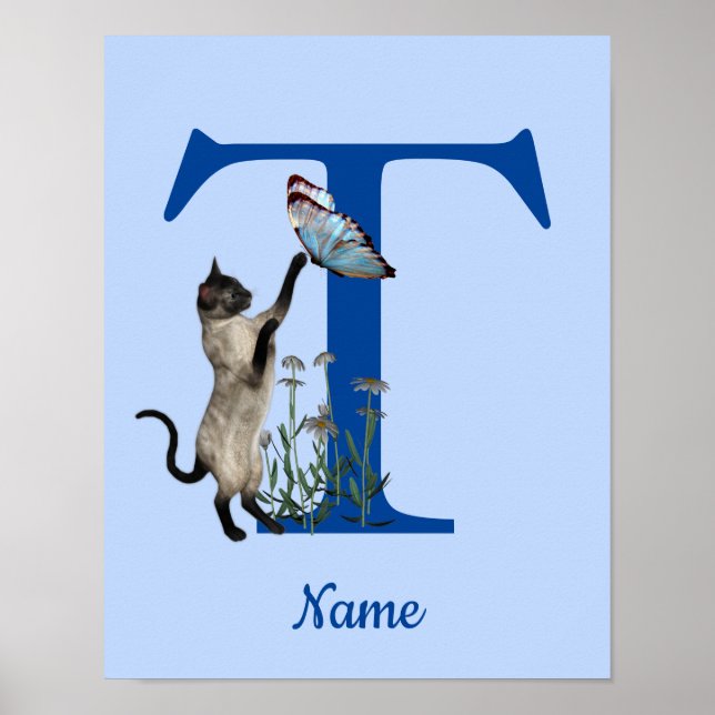 Siam Cat Butterfly Monogram, initial to your name Poster (Vorne)