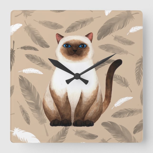 Siam Cat Wall Uhr (Vorderseite)
