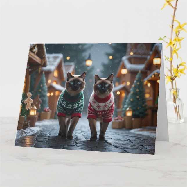 Siam Cats Weihnachtsschneeferien Karte (Gelbe Blume)