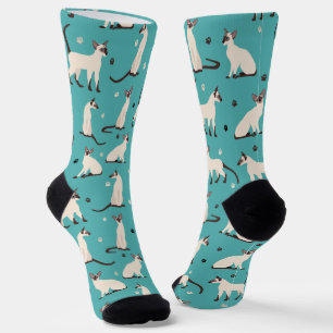 Siamese Cat and Paws Blue Socken