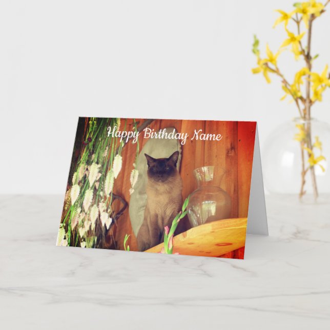Siamese Cat Animal Personalisiert Birthday Card Karte (Gelbe Blume)