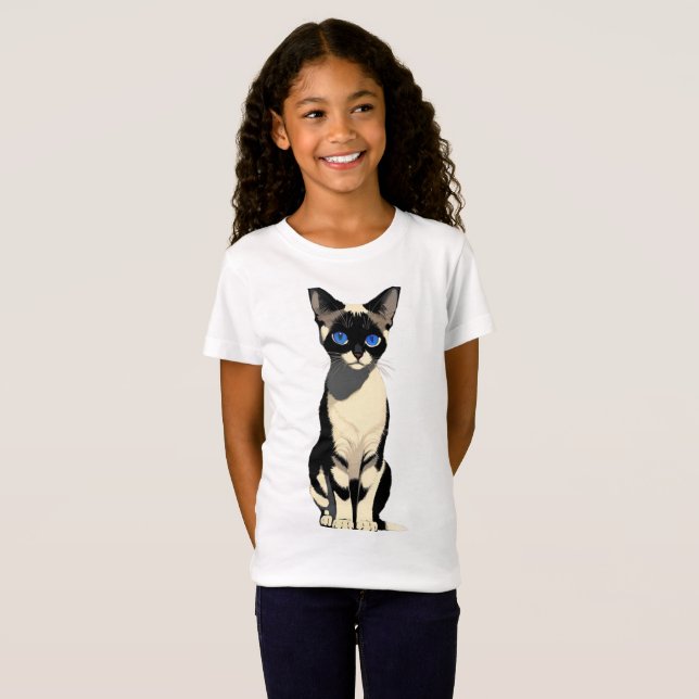 Siamese Cat Art Blue-Mit Augen Cat Lover Kinder T-Shirt (Vorne ganz)