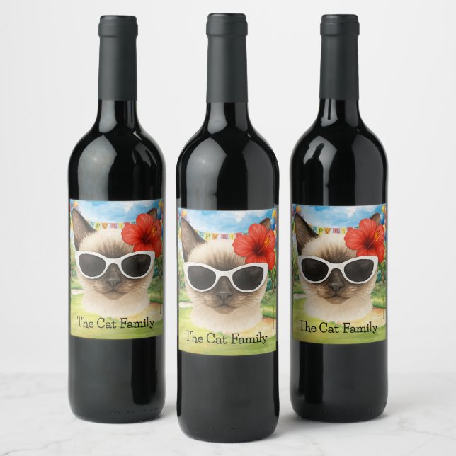 Siamese Cat Beach zu Weihnachten im Juli Weinetikett (Flaschen)