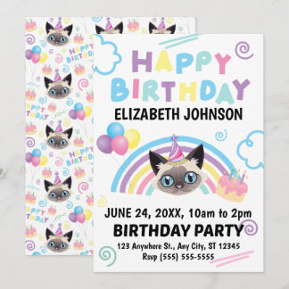 Siamese Cat Birthday Invitation Einladung