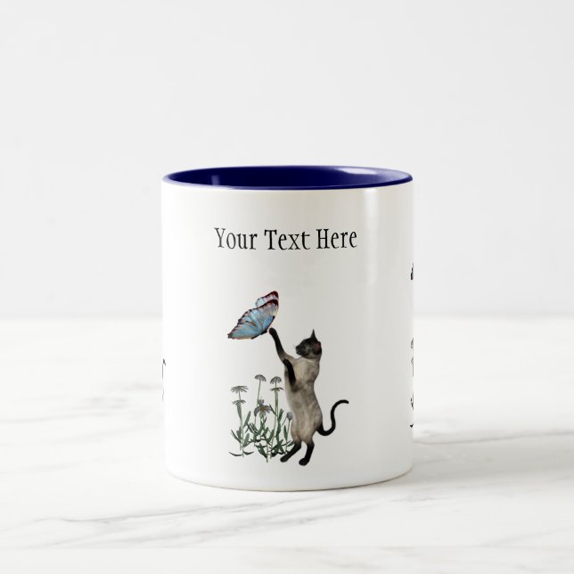 Siamese Cat Butterfly Daisies Tasse (Mittel)