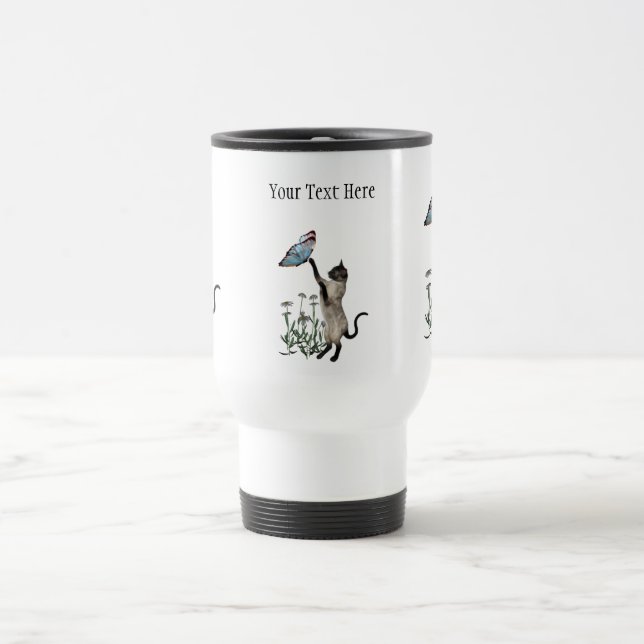 Siamese Cat Butterfly Daisies Travel Mug Reisebecher (Mittel)