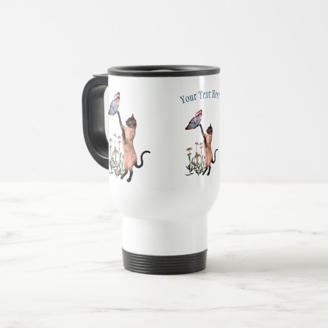 Siamese Cat Butterfly Daisy Personalisiert Reisebecher (Vorderseite Links)