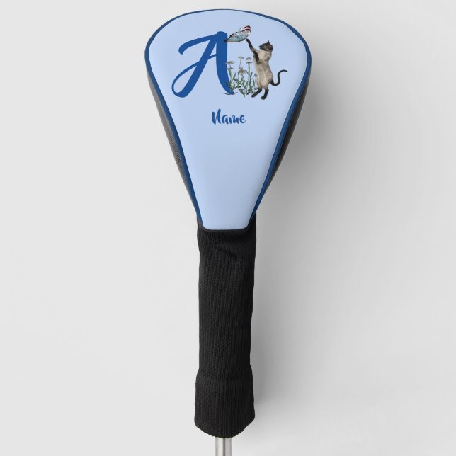 Siamese Cat Butterfly Monogram Initial A Golf Headcover (Vorderseite)