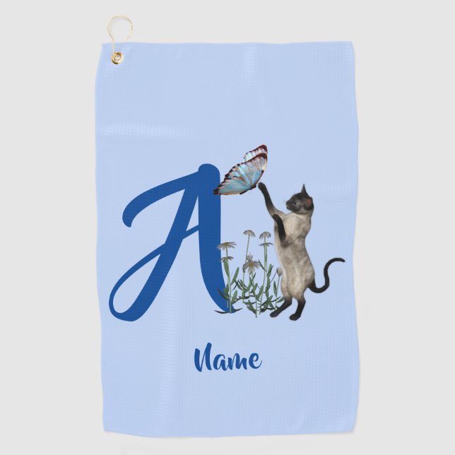 Siamese Cat Butterfly Monogram Initial A  Golfhandtuch (Vorderseite)