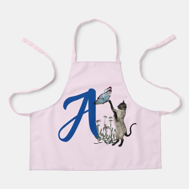 Siamese Cat Butterfly Monogram Initial A Schürze (Vorderseite)