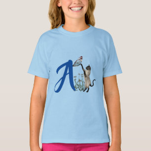 Siamese Cat Butterfly Monogram Initial A T-Shirt