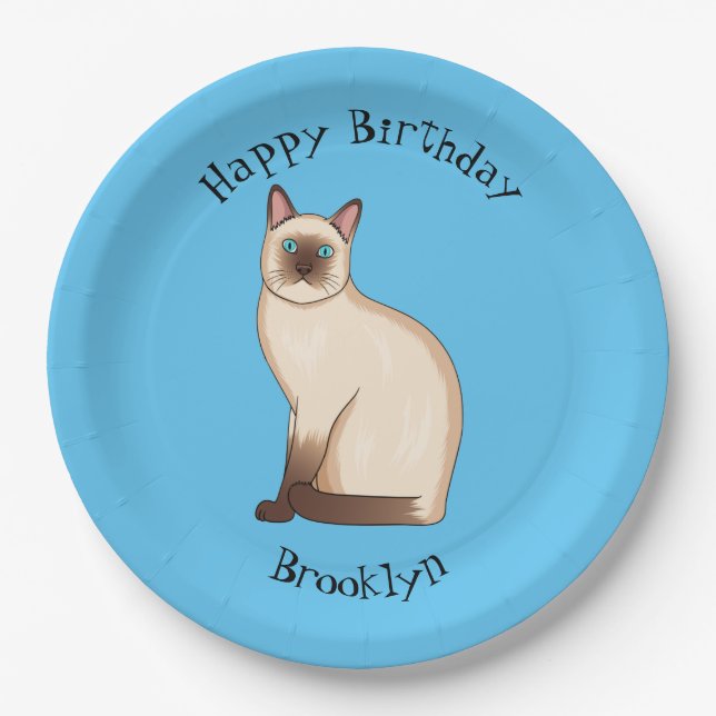 Siamese cat cartoon illustration pappteller (Vorderseite)