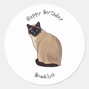 Siamese cat cartoon illustration runder aufkleber