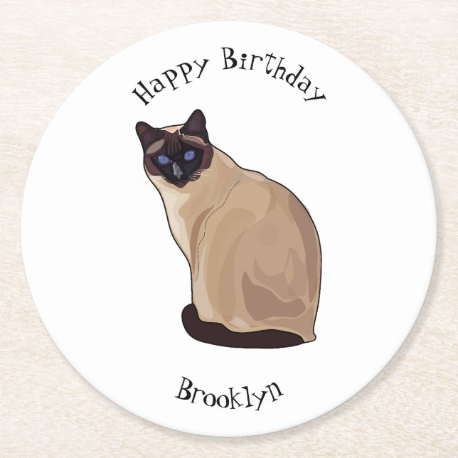 Siamese cat cartoon illustration runder pappuntersetzer (Vorderseite)